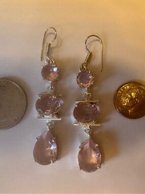 Delicate Pink Multi-Stone Drop Earrings - Silver Tone